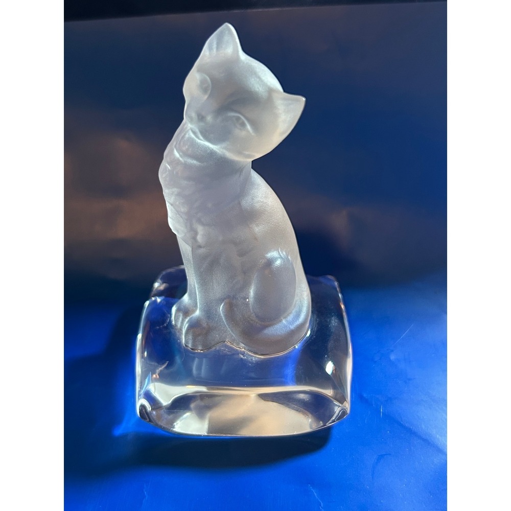Goebel Frosted Crystal Cat on Glass Pillow Figurine Clear Finish Feline Vintage